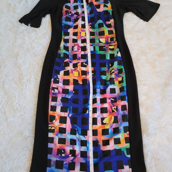 Joseph Ribkoff Size 8 Black Patterned Sheath Bodycon Dress Black Multi Coloured - Picture 9 of 12